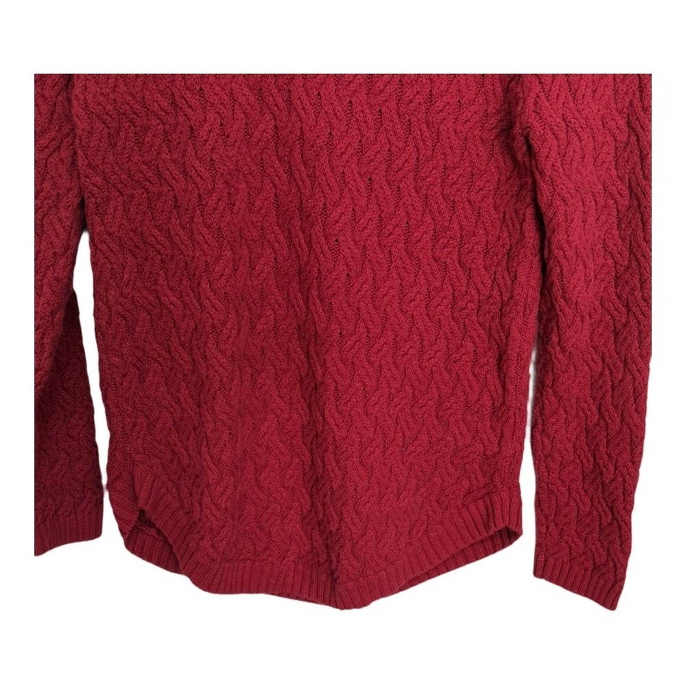 Jeanne Pierre Cable Knit Sweater Large 100% Cotton Red Crewneck Chunky Knit - Picture 3 of 5
